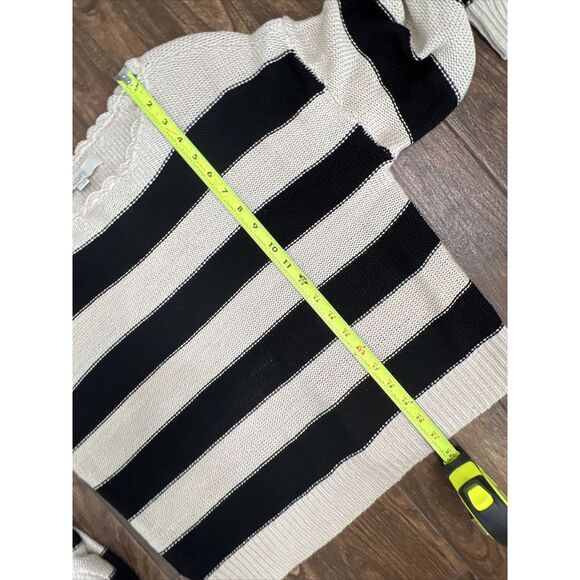 NEW WOMENS LOFT BEIGE BLACK STRIPED BOAT NECK BALLOON SLEEVE BOXY SWEATER SMALL - Picture 11 of 14